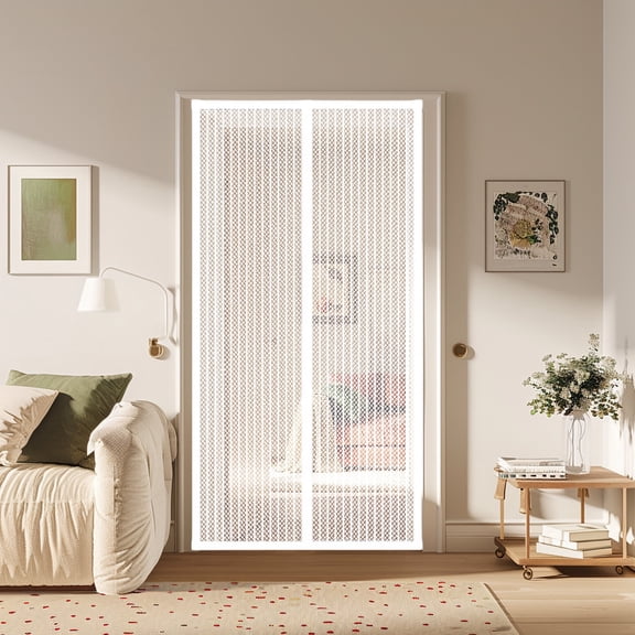 Magnetic Screen Door, 39 x 82 in Self-Closing Mesh Curtain with 18 Magnets, Hands-Free Bug, Fly and Mosquito Screen for Standard Doors, White