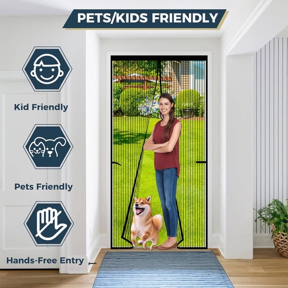 Magnetic Screen Door 35X93 Inch Door Screen Magnet Closure Easy Install Hands-Free Mesh Curtain for Front Door Garage Sliding Keep Flies Out Dog and Kid Friendly,Black$$Tools & Hardware Other