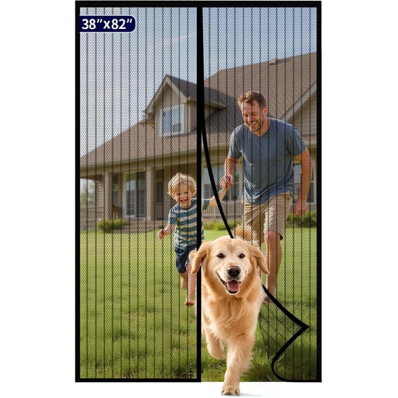 Magnetic Screen Door - 38.0 x 82.0'' Retractable Screen Door Mesh for Front Door or Sliding Door, Pet & Kid Friendly, Hands-Free Closure Keeps Bugs Out & Lets Breeze in, Stripe Black