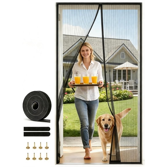 Magnetic Screen Door 38"x83" Heavy Duty Mesh 36 Magnets Self Closing Bug Proof Door Screen Easy Install Hook & Loop