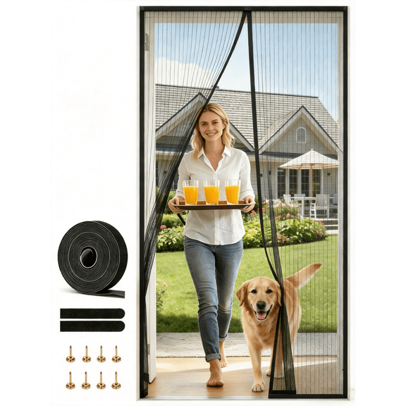 Magnetic Screen Door 38"x83" Heavy Duty Mesh 36 Magnets Self Closing Bug Proof Door Screen Easy Install Hook & Loop