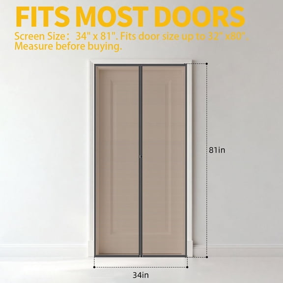 Magnetic Screen Door - 38"x83" Heavy Duty Mesh for Entry Front Back Patio Sliding Door, Self Sealing Hands Free, Bug Proof, Windproof Clips, No Drill Easy Install,   Black