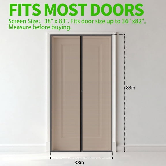 Magnetic Screen Door - 38"x83" Heavy Duty Mesh for Entry Front Back Patio Sliding Door, Self Sealing Hands Free, Bug Proof, Windproof Clips, No Drill Easy Install,   Black