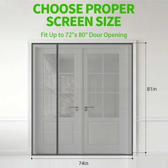 Magnetic Screen Door - 38"x83" Heavy Duty Mesh for Entry Front Back Patio Sliding Door, Self Sealing Hands Free, Bug Proof, Windproof Clips, No Drill Easy Install, Black