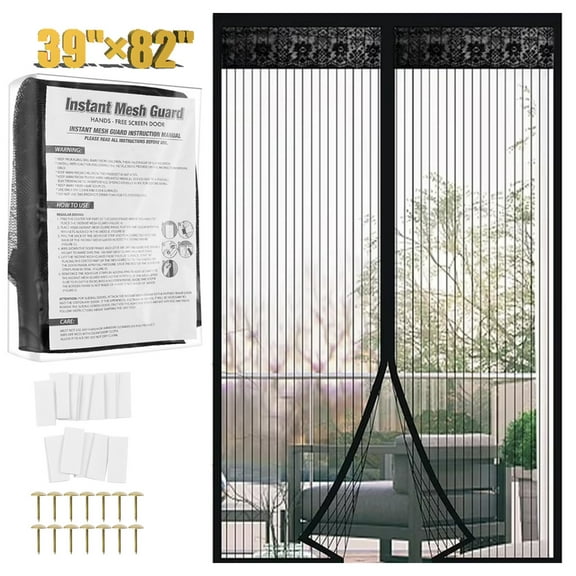 Magnetic Screen Door 39"×82" ,Heavy Duty Doors Screen Closure with Magnets for Sliding, Patio, French, Front and Back Door, Kid and Pet Friendly, Easy Install,Black,Free Double-sides Tape