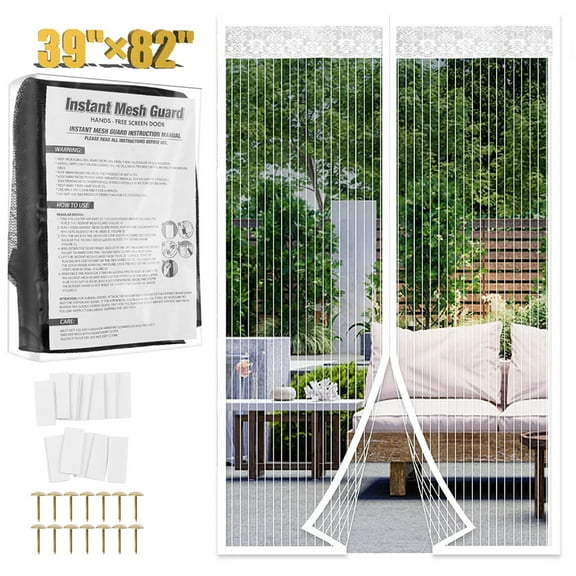 Magnetic Screen Door 39"×82" ,Heavy Duty Doors Screen Closure with Magnets for Sliding, Patio, French, Front and Back Door, Kid and Pet Friendly, Easy Install,White,Free Double-sides Tape