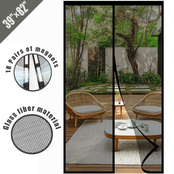 Magnetic Screen Door 39"x82"  Glass Fiber, 18 Pairs of Magnets, Easy Install, Strong Magnet Strength, Self-Sealing Mesh, Pet Tested, Hands-Free Entry, Door Screen Magnetic Closure, Keeps Bugs Out