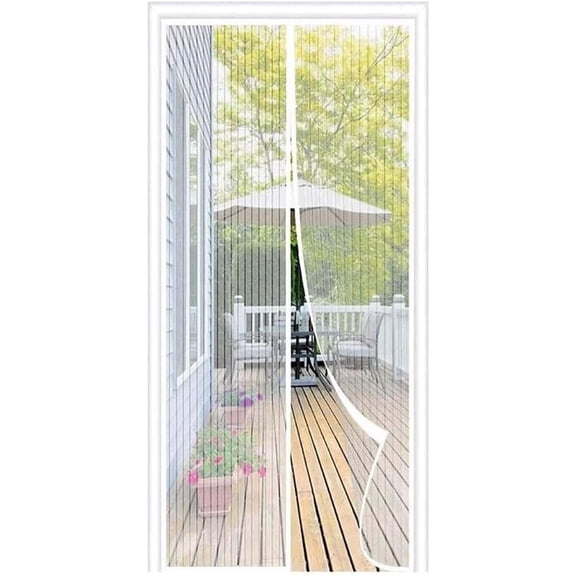 Magnetic Screen Door 41 X 90inch Hands Free Mesh Curtain Full Frame Self Sealing with Strong Magnets for French Sliding Door Screen(White)