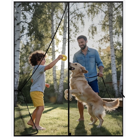 Magnetic Screen Door Black 62''x81'' Hands-Free Entry Use