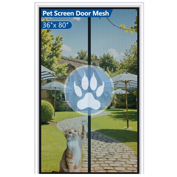 Magnetic Screen Door Black Fit Door Size 36 × 80 Inch Pet Resistant Heavy Duty