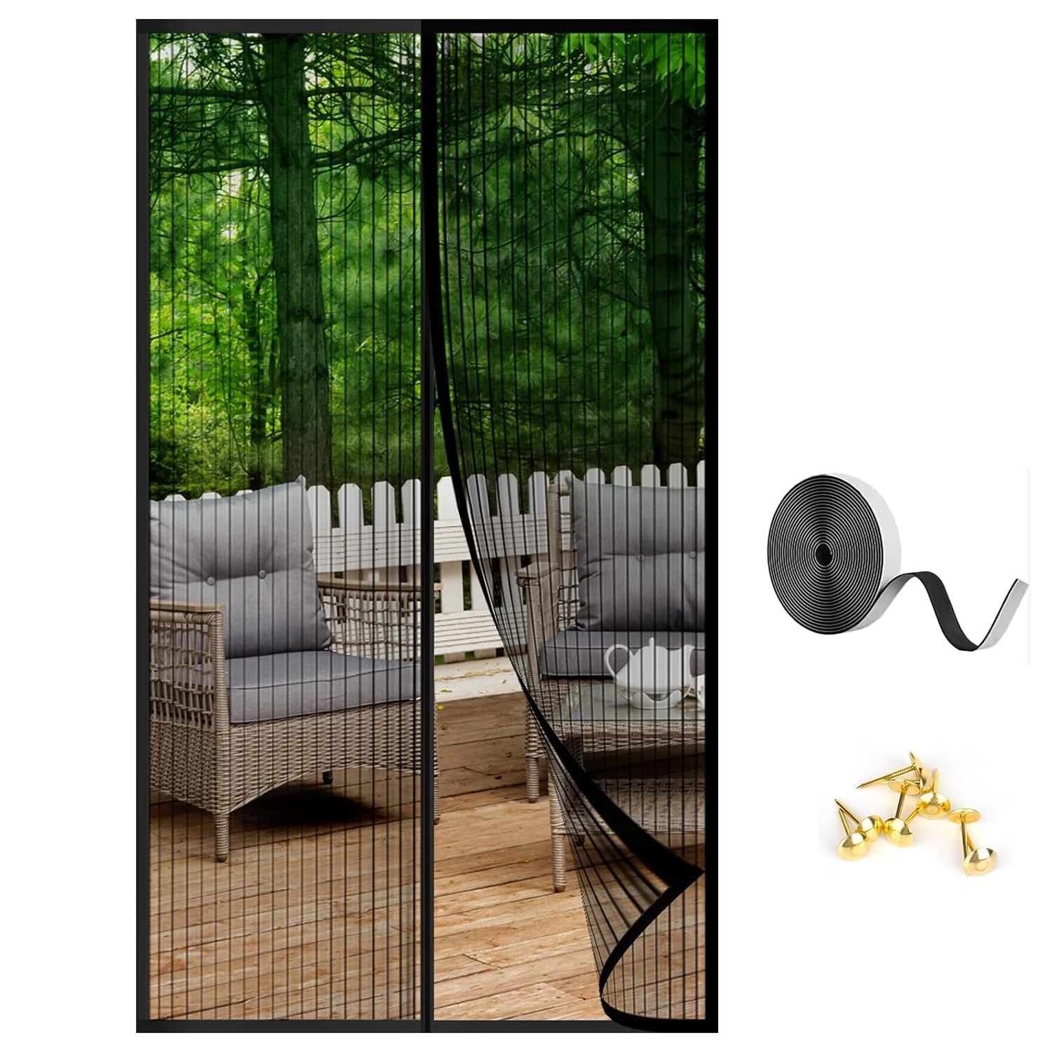 Magnetic Screen Door, Door Screen Magnetic Closure, Retractable Mosquito Net for Door, Mesh Curtain Keep Bugs Out Frame Hook & Loop, Hands Free, Pet & Kid Friendly 39.4 x 86.6 Inches