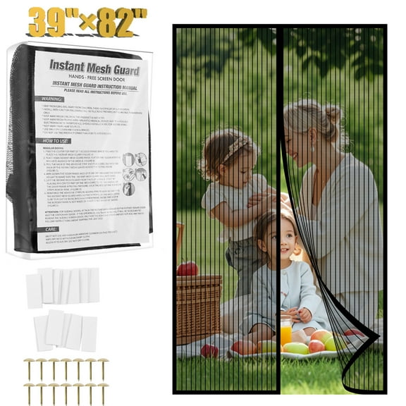 Magnetic Screen Door,Heavy Duty Door Screen Magnetic Closure Keep Bugs Out,Screen Door Mesh- Pet and Kid Friendly Fits Doors Up To 39” x 82” Door Mesh,Black