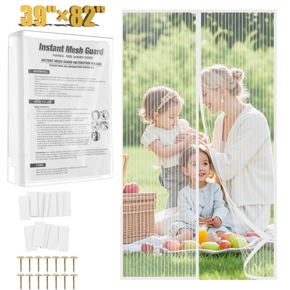 Magnetic Screen Door,Heavy Duty Door Screen Magnetic Closure Keep Bugs Out,Screen Door Mesh- Pet and Kid Friendly Fits Doors Up To 39” x 82” Door Mesh,White