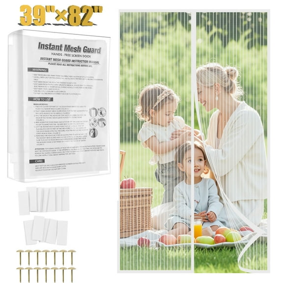 Magnetic Screen Door,Heavy Duty Door Screen Magnetic Closure Keep Bugs Out,Screen Door Mesh- Pet and Kid Friendly Fits Doors Up To 39” x 82” Door Mesh,White