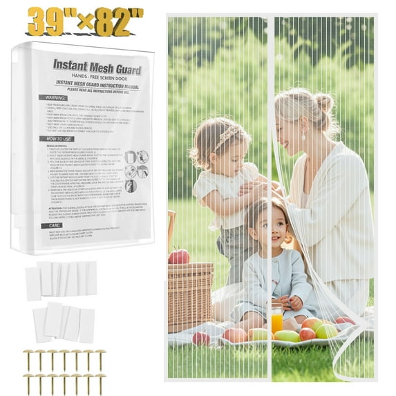 Magnetic Screen Door,Heavy Duty Door Screen Magnetic Closure Keep Bugs Out,Screen Door Mesh- Pet and Kid Friendly Fits Doors Up To 39” x 82” Door Mesh,White