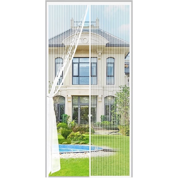 Magnetic Screen Door Fit Door Size 5878 inch, Screen Itself Size:60"x79", Hands Free Self Sealing, Full Frame Magic Tape Mesh Screen Door with Magnets Heavy-Duty Mesh Curtain for Entry Door-White