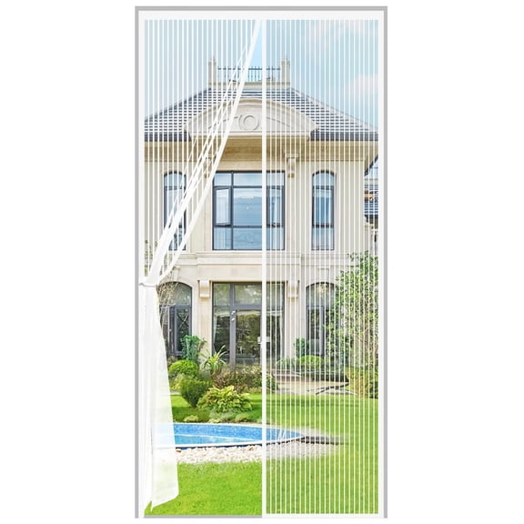 Magnetic Screen Door Fit Door Size 6380 inch, Screen Itself Size:65"x81", Hands Free Self Sealing, Full Frame Magic Tape Mesh Screen Door with Magnets Heavy-Duty Mesh Curtain for Entry Door-White
