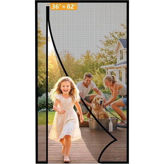 Magnetic Screen Door, Fits 36"x82" Doors, Reversible Side Opening | Screen Size 38"x83" Anti-Tearing Screen Net with Strong Magnets for Front/Back Patio Door, Black