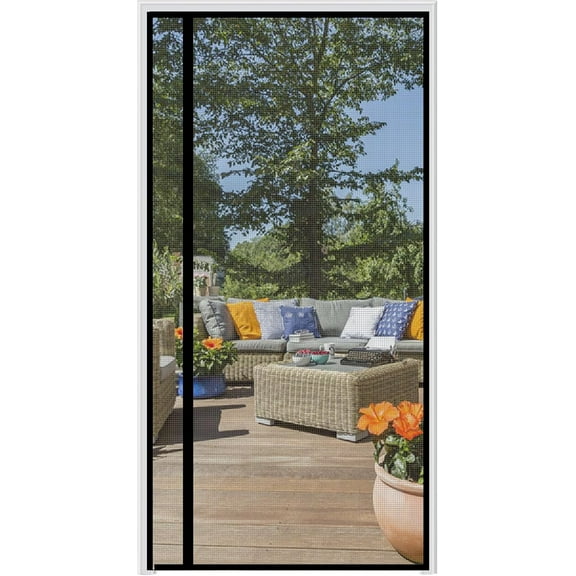 Magnetic Screen Door Fits Door Size 24" x 80", Screen Size 26" x 81", Reversible Left Right Side Opening,Top Middle Anti-Tearing Mesh Net Curtain with Magnet,Black