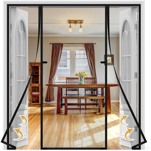 Magnetic Screen Door, Fits Door Size 60" X 80", Door Mesh with Magnetic Closure and Super Strong Magnets, Heavy Duty Double Opening for Sliding Patio and French Doors