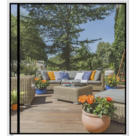 Magnetic Screen Door Fits Door Size 72" x 86", Screen Size 74" x 87", Reversible Left Right Side Opening, Top Middle Anti-Tearing Mesh Net Curtain with Magnet, Black