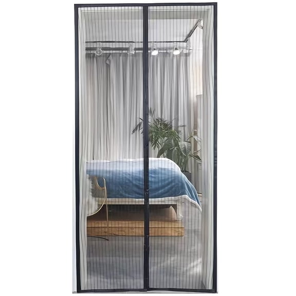 Magnetic Screen Door,Hands Free Door Mesh Screen with Magnet,Pet & Kid Friendly Screen Door Mesh for Front Door or Sliding Door(35.43"X82.68",Stripe Black)