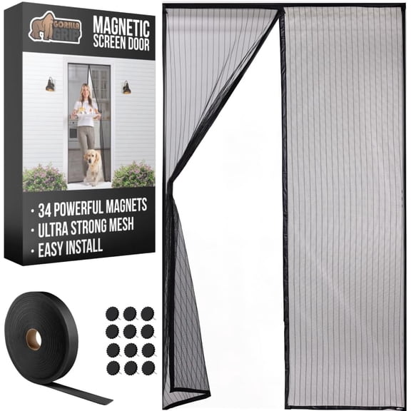 Magnetic Screen Door, Hands Free Mesh Curtain Keeps Bugs and Mosquitos Out, Automatic Magnet Closure, Heavy Duty Patio Sliding Dog Doors Cover, Window Screens Protector, Black 38Wx82H