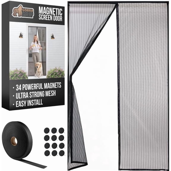Magnetic Screen Door, Hands Free Mesh Curtain Keeps Bugs and Mosquitos Out, Automatic Magnet Closure, Heavy Duty Patio Sliding Dog Doors Cover, Window Screens Protector, Black 39x83