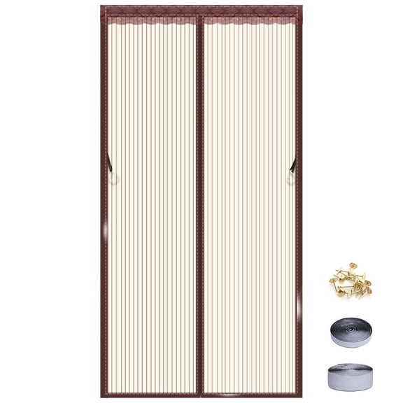 Magnetic Screen Door, Hands Free Mesh Partition, Screen Door Mesh Curtain Keeps Bugs Out, Frame Hook & Loop, Pet And Kid Friendly - Coffee color