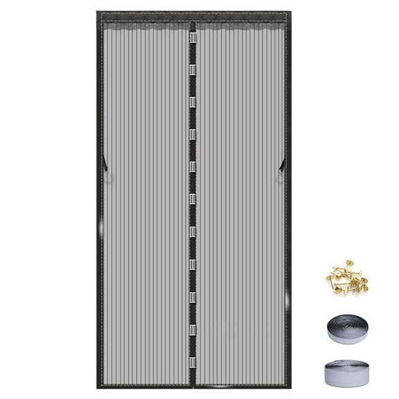 Magnetic Screen Door, Hands Free Mesh Partition, Screen Door Mesh Curtain Keeps Bugs Out, Frame Hook & Loop, Pet And Kid Friendly - black