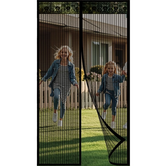Magnetic Screen Door,Heavy Duty Door Screen Magnetic Closure Keep Bugs Out,Screen Door Mesh- Pet and Kid Friendly Fits,Size 39"×82" ,Free Double-sides Tape,Black