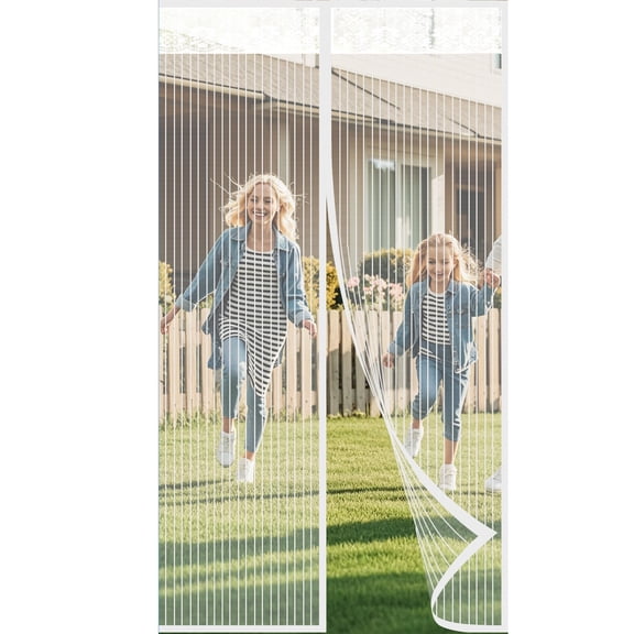 Magnetic Screen Door,Heavy Duty Door Screen Magnetic Closure Keep Bugs Out,Screen Door Mesh- Pet and Kid Friendly Fits,Size 39"×82" ,Free Double-sides Tape,White