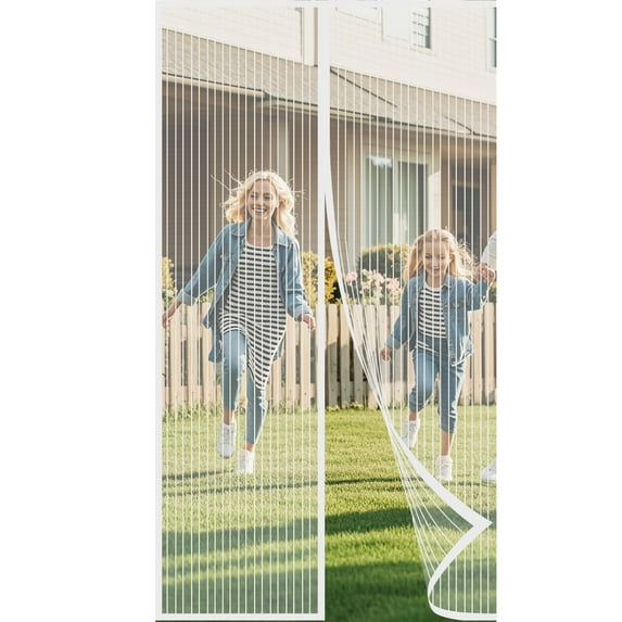 Magnetic Screen Door,Heavy Duty Door Screen Magnetic Closure Keep Bugs Out,Screen Door Mesh- Pet and Kid Friendly Fits,Size 39"×82" ,Free Double-sides Tape,White