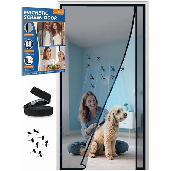 Magnetic Screen Door Left Right Side Opening Polyethylene Terephthalate Mesh Greater Than Fiberglass and Polyester Easy Install