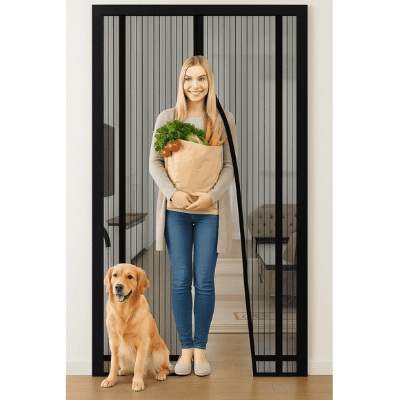 Dowellia Magnetic Screen Door, Auto-Close, Hands Free Heavy Duty Screen, Bug Proof, 39.3" x 86.6", Black