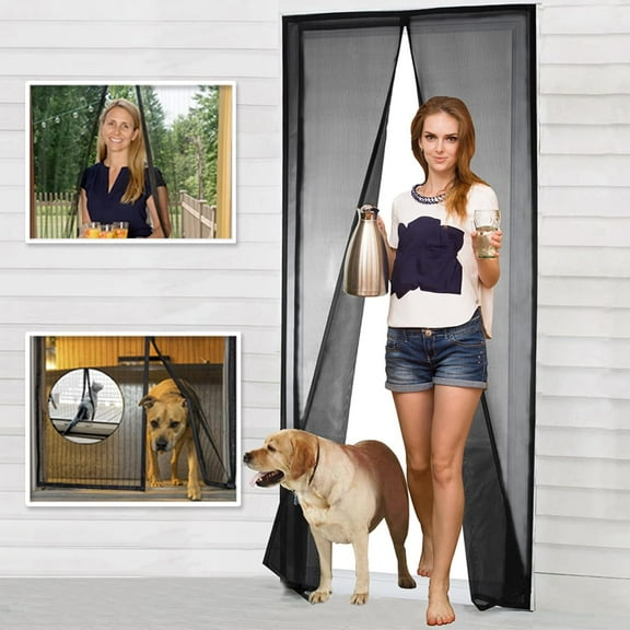 Magnetic Screen Door Mesh, 36 x 82 Inches Heavy Duty Door Screen Magnetic Closure - Reinforced Fiberglass Mesh with Full Frame Hook Loop, Magnet Screen Door Curtain for Front Patio Sliding Doors