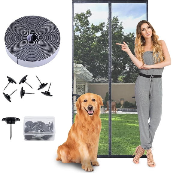 Magnetic Screen Door Mesh - Blocks Debris Let Breeze in, Fits Front & Sliding Doors (Gray, 38 x 97 in)