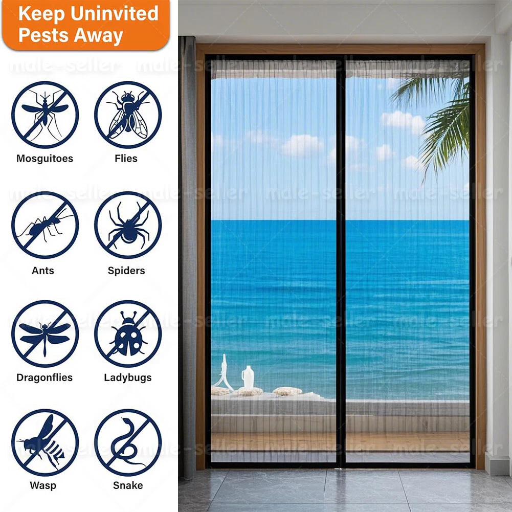 Magnetic Screen Door Mesh Curtain Durable Heavy Duty Mosquito Net Bug Hands Free