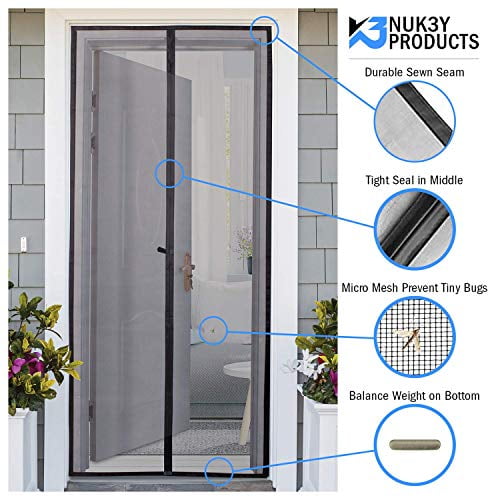 Magnetic Screen Door Mesh Curtain Fiberglass Full Frame Velcro with Upgrade Magnets (36 X 82)