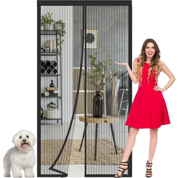 Magnetic Screen Door Mesh Fit 36x82 Inch Door, Keeps Bugs Mosquito Out, Hands Free Heavy Duty Screen for Interior Sliding Door Patio, Screen Mesh Itself Size 38x83 Inch Black