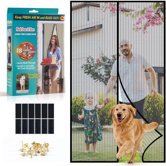Magnetic Screen Door Mesh, Hand Free Door Screen Magnetic Closure Keep Bug Out Let Breeze in, Magnetic Door Screen Pet and Kid Friendly,Door Net Screen with Magnet Fit Door Size 37x 82 Inch