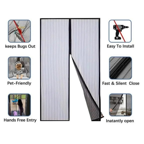 Magnetic Screen Door Mesh, High-Density Mesh Curtain for Home and Patio, Keep Bugs Out, Pet and Kid Friendly, Tear Resistant, 39"x82"