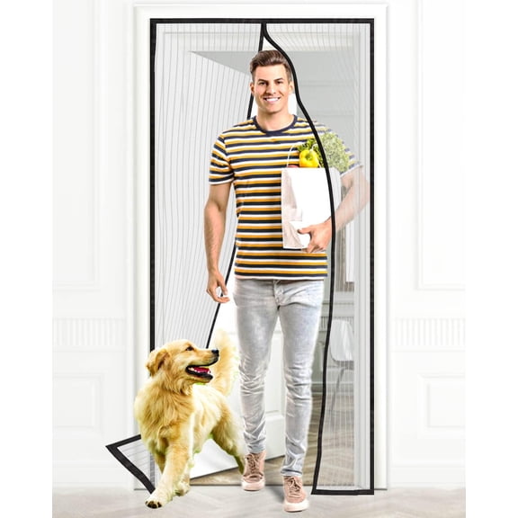 Magnetic Screen Door Mesh Patio Screen Fits Doors Up to 43" x 86" Size, Durable Heavy-Duty Screen Door Curtain Keeps Bugs Out, Self Sealing, Hands Free Mesh Partition, Kids & Pets Friendly