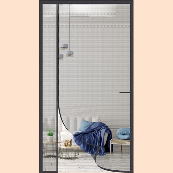 Magnetic Screen Door Reinforced Mesh, Reversible Left Right Side Opening, Retractable Mosquito Net for Door