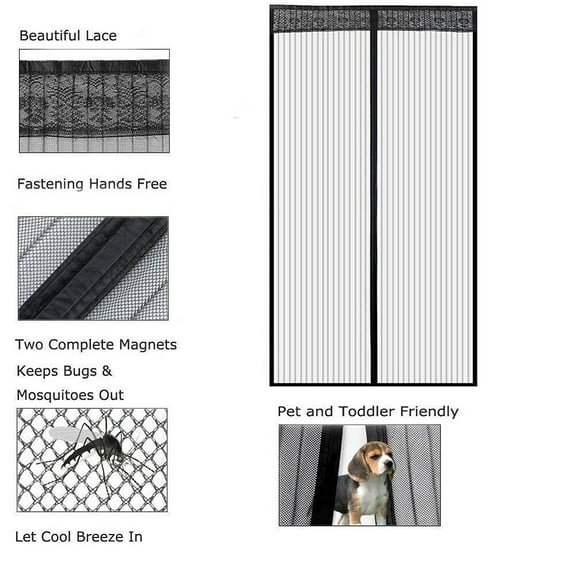 Magnetic Screen Door, Screen Door Mesh, Self Sealing, Heavy Duty, Hands Free Mesh Partition, Door Screen Magnetic Closure, Patio Screen Door Mesh Partition, Black(35* 82 inch)