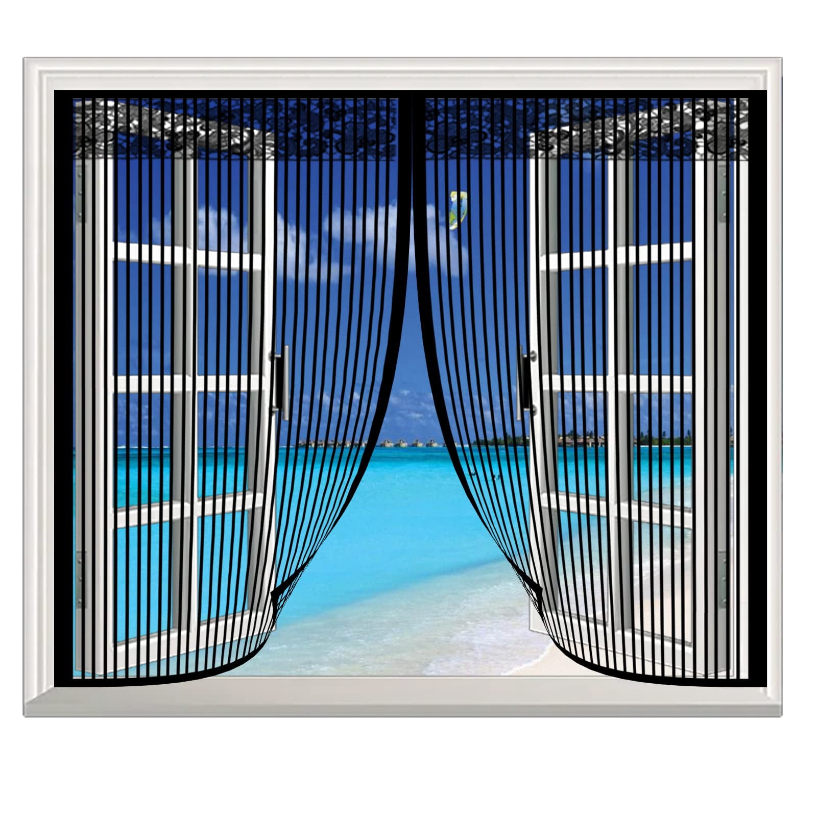 Magnetic Window Screen - Self-Closing Mosquito Net, 36x46 Inch Actual Size, Fits Openings Up To 34x44 Inches, White