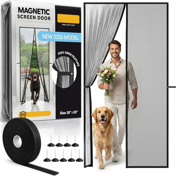 Magnetic Screen Door - Self Sealing, Heavy Duty, Hands Free Mesh Partition Keeps Bugs Out - - - 38 Inch x 83 Inch