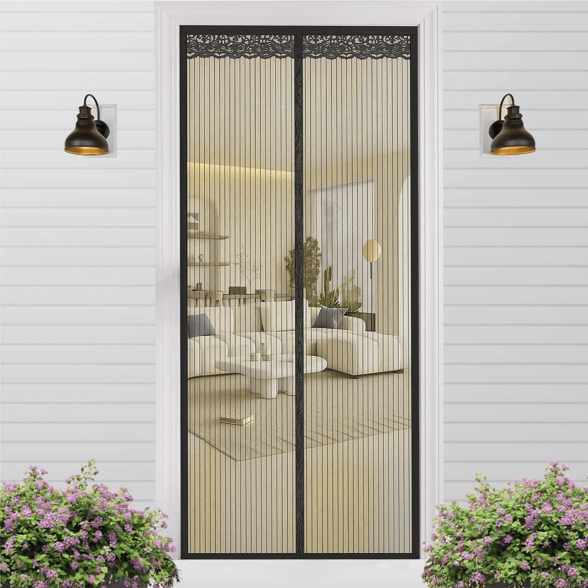 Magnetic Screen Door for Home, Auto-Close Heavy Duty Mesh Curtain, Bug Proof & Pet Friendly Design, Easy-Install Hands Free Entry, 35.4" x 82.7", Black