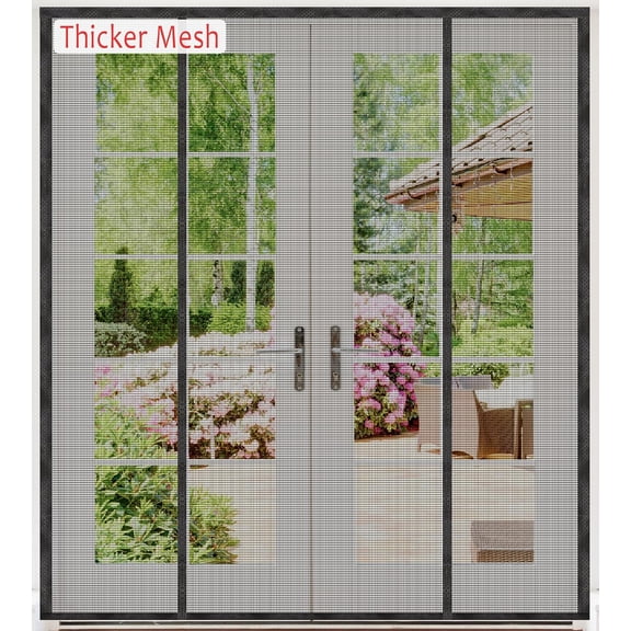 Magnetic Screen Door for Sliding & French Doors 72"x80",Thicker 250 g/ Mesh,Closely Spaced Magnets for a Tight Seal,Double Door Magnet Sliding Screen Door for French Door,Screen Size 74x81 Inch