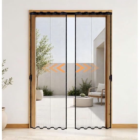 Magnetic Screen Door with Sliding Track, Fits 72” x 80” Doors, Durable Fiberglass Mesh, Retractable Screen for Patio, Sliding, French, Balcony, Front and Back Doors